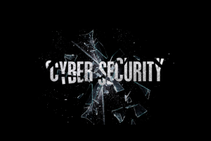 Black banner with large broken letters: Cyber Security