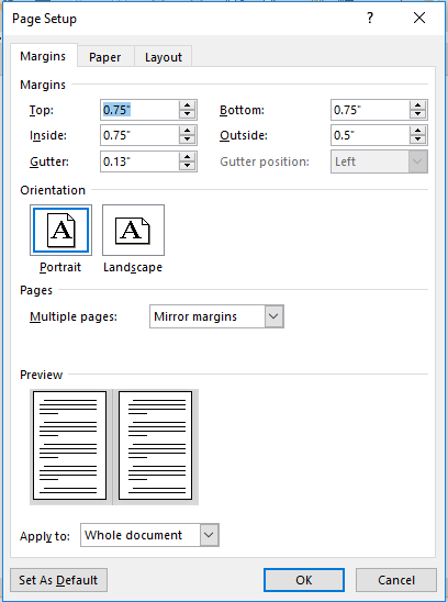 word different margins per page