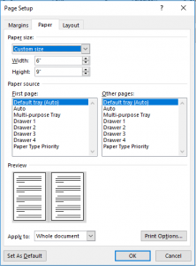 Microsoft Word Page Setup